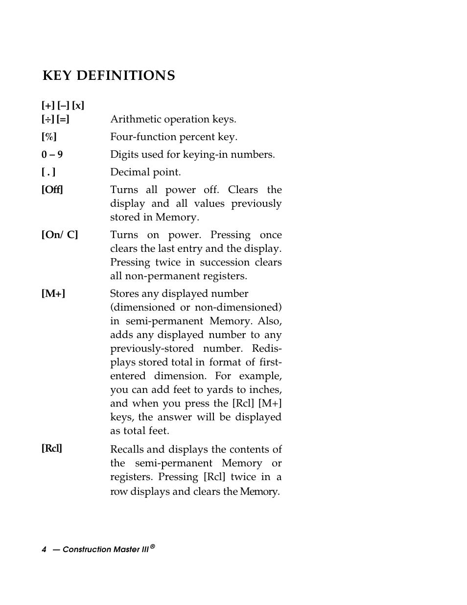 Key definitions | Calculated Industries 3088 User Manual | Page 4 / 55