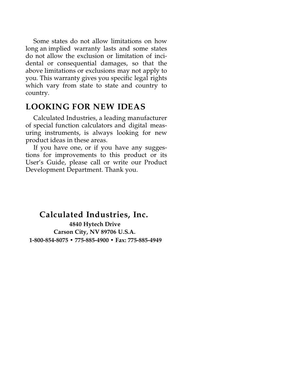 Looking for new ideas, Calculated industries, inc | Calculated Industries 3088 User Manual | Page 54 / 55