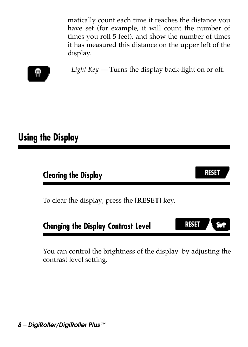 Using the display, Clearing the display, Changing the display contrast level | Calculated Industries 6414 User Manual | Page 10 / 51