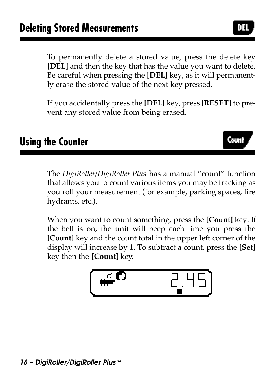 Deleting stored measurements, Using the counter | Calculated Industries 6414 User Manual | Page 18 / 51