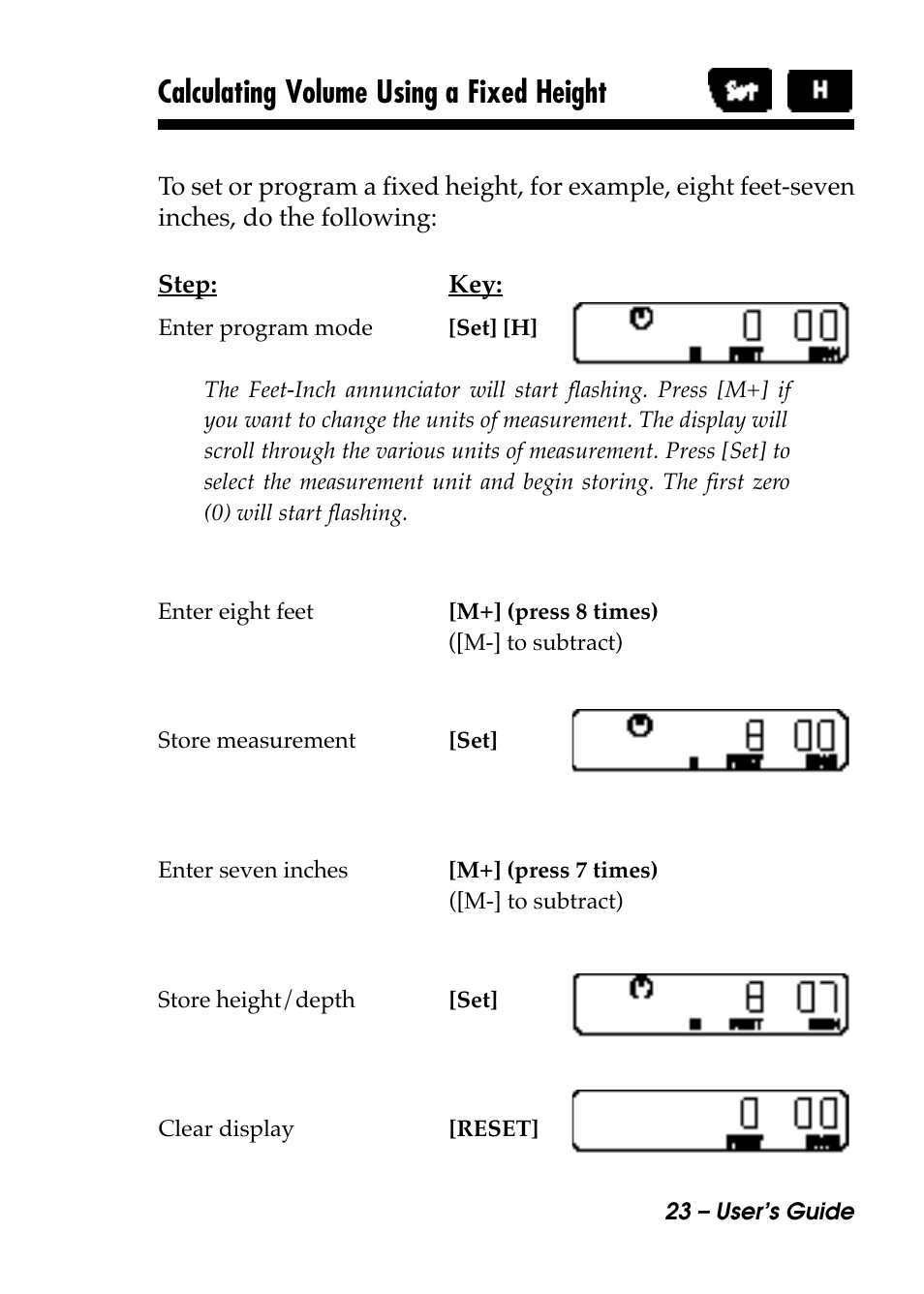 Calculating volume using a fixed height | Calculated Industries 6414 User Manual | Page 25 / 51