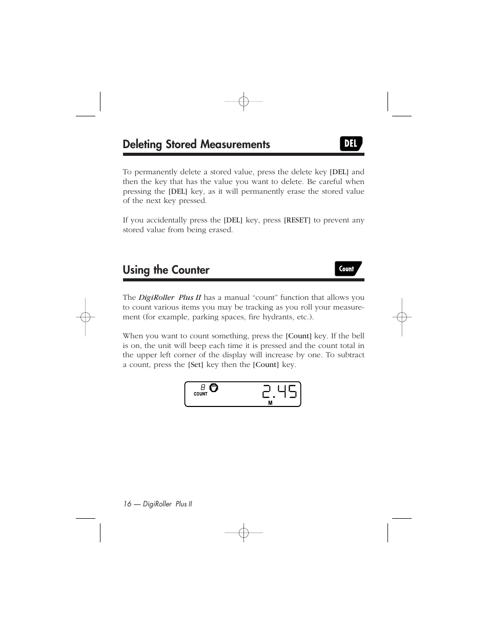 Deleting stored measurements, Using the counter | Calculated Industries 6425-C User Manual | Page 18 / 64