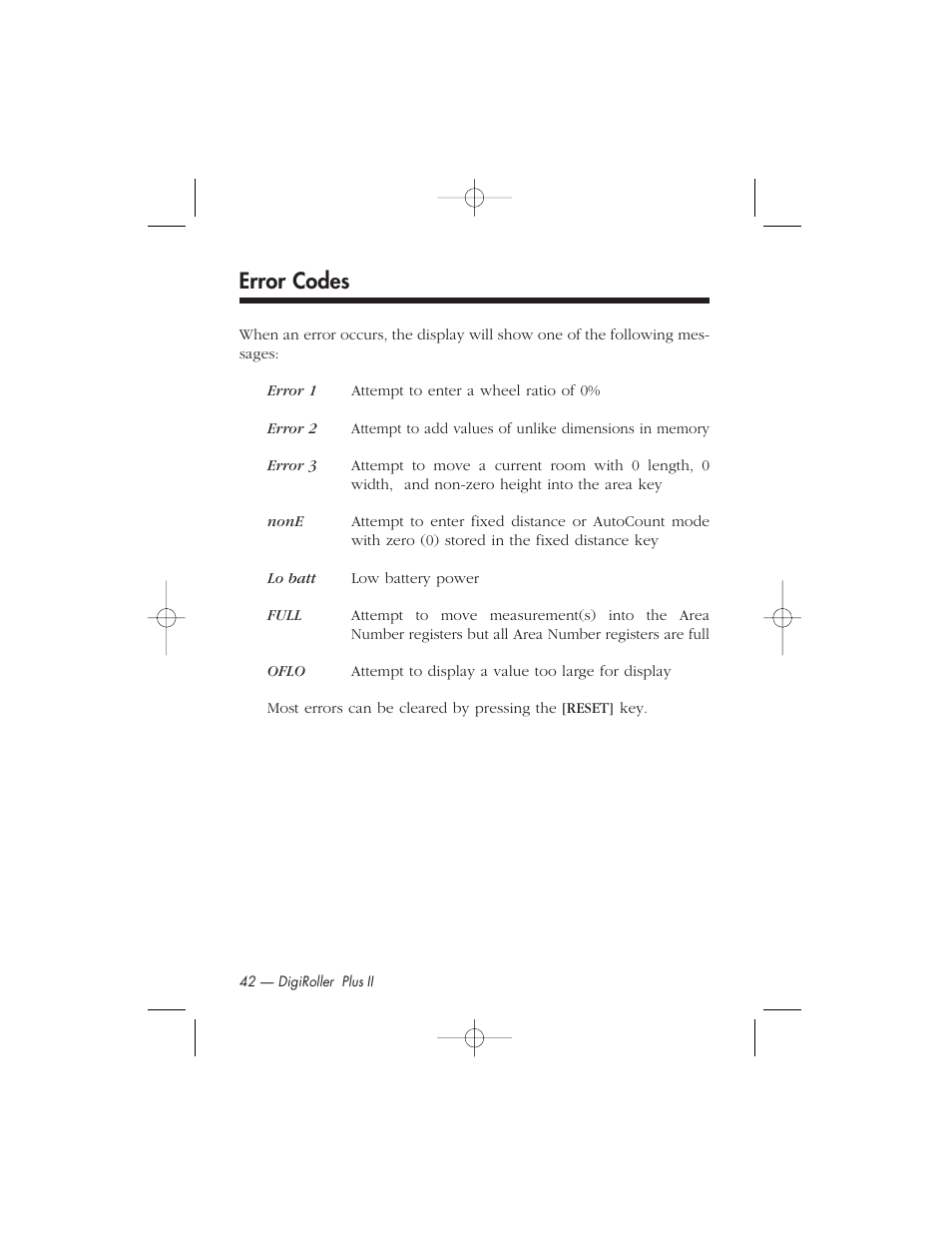 Error codes | Calculated Industries 6425-C User Manual | Page 44 / 64