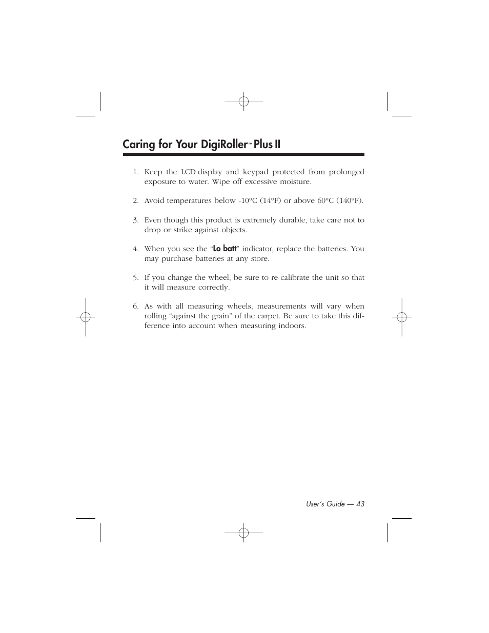 Caring for your digiroller, Plus ii | Calculated Industries 6425-C User Manual | Page 45 / 64