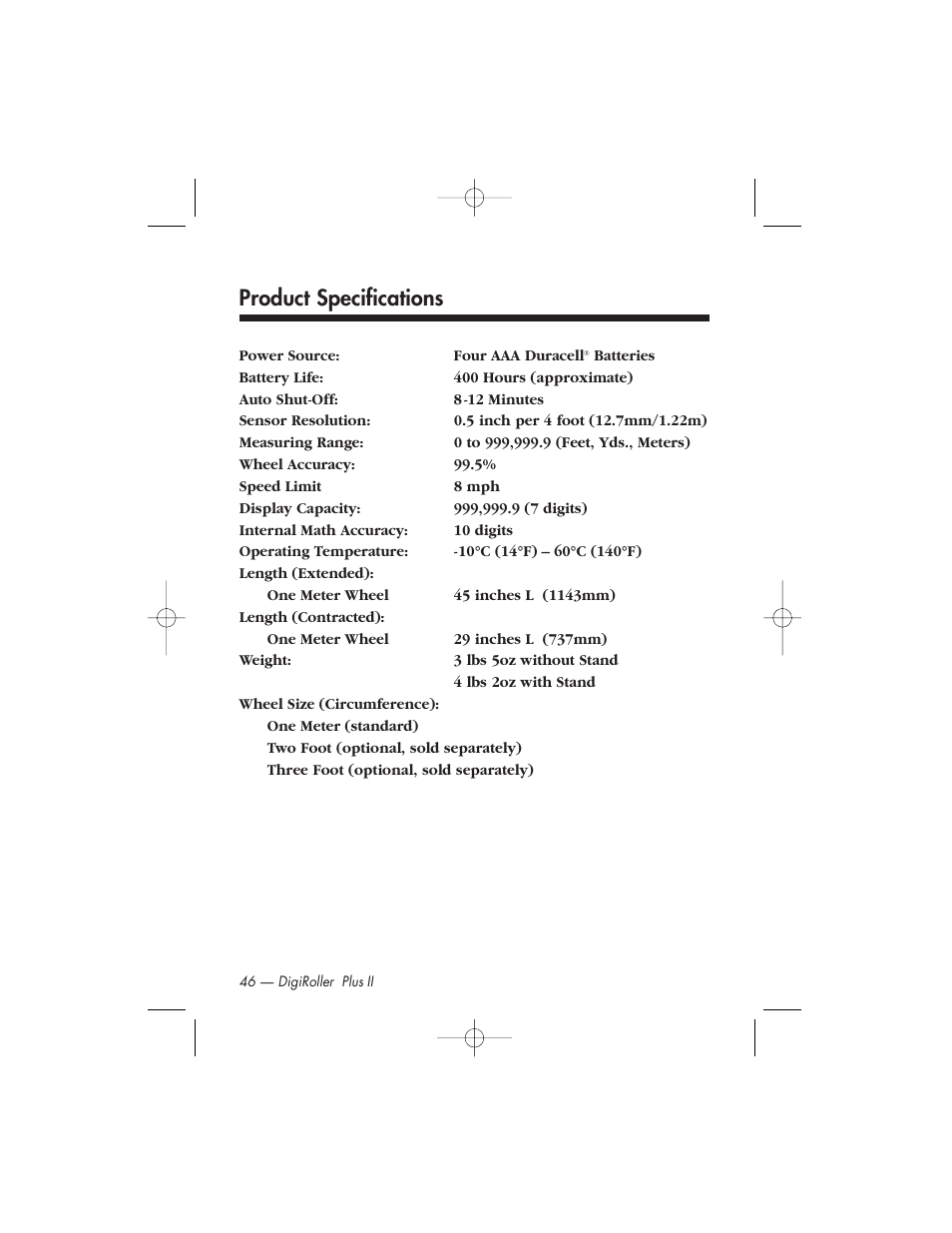 Product specifications | Calculated Industries 6425-C User Manual | Page 48 / 64