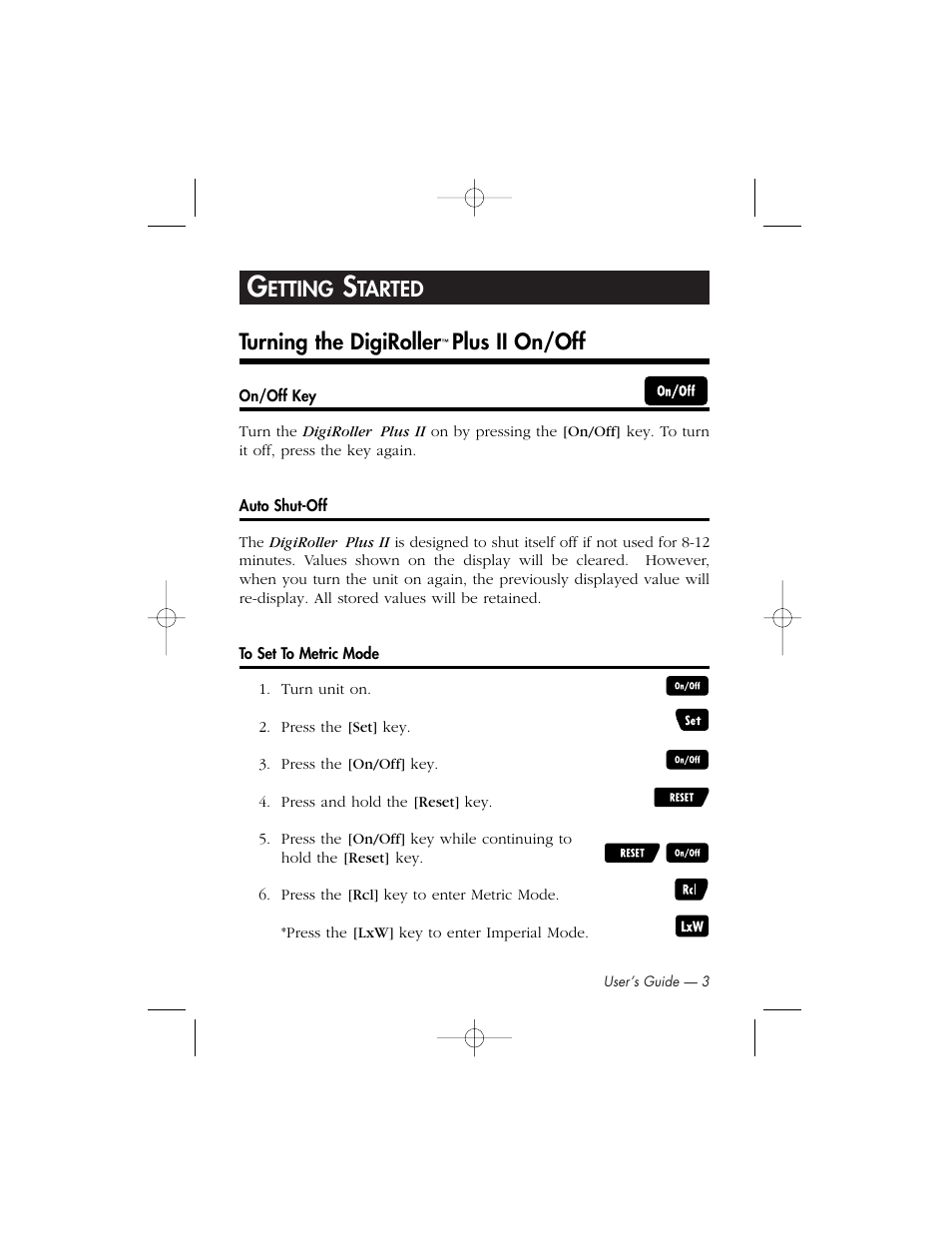 Etting, Tarted turning the digiroller, Plus ii on/off | Calculated Industries 6425-C User Manual | Page 5 / 64