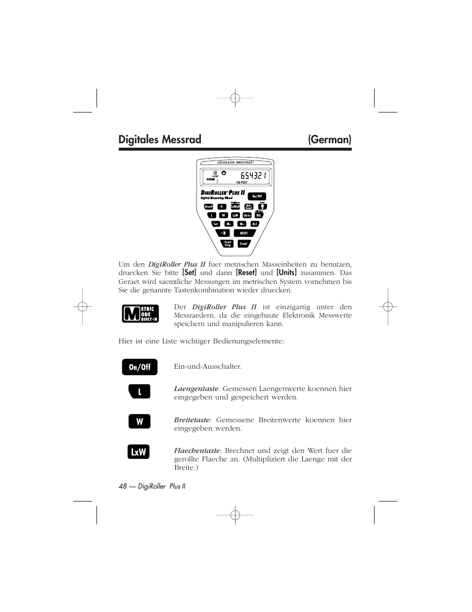 Digitales messrad (german) | Calculated Industries 6425-C User Manual | Page 50 / 64