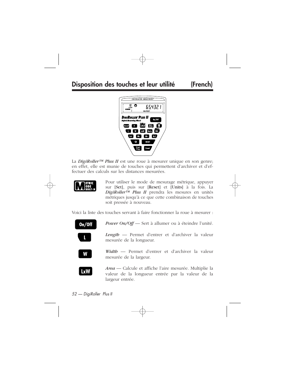 Disposition des touches et leur utilité (french) | Calculated Industries 6425-C User Manual | Page 54 / 64