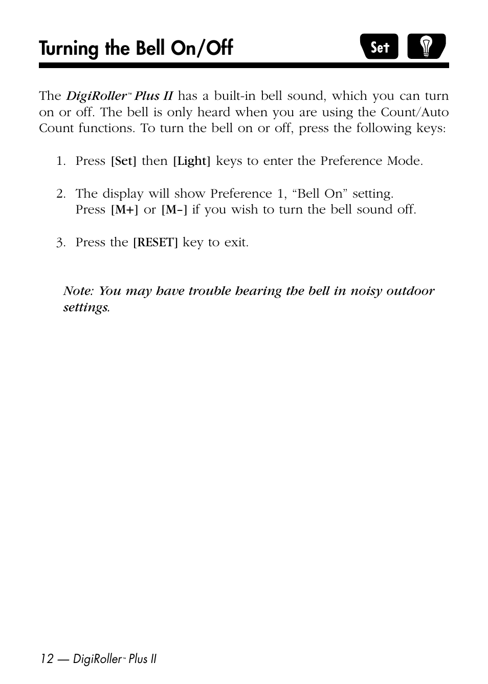 Turning the bell on/off | Calculated Industries 6425-D User Manual | Page 14 / 64