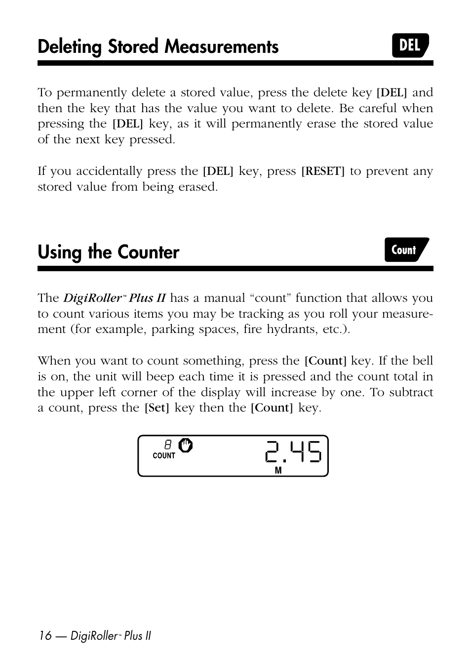 Deleting stored measurements, Using the counter | Calculated Industries 6425-D User Manual | Page 18 / 64