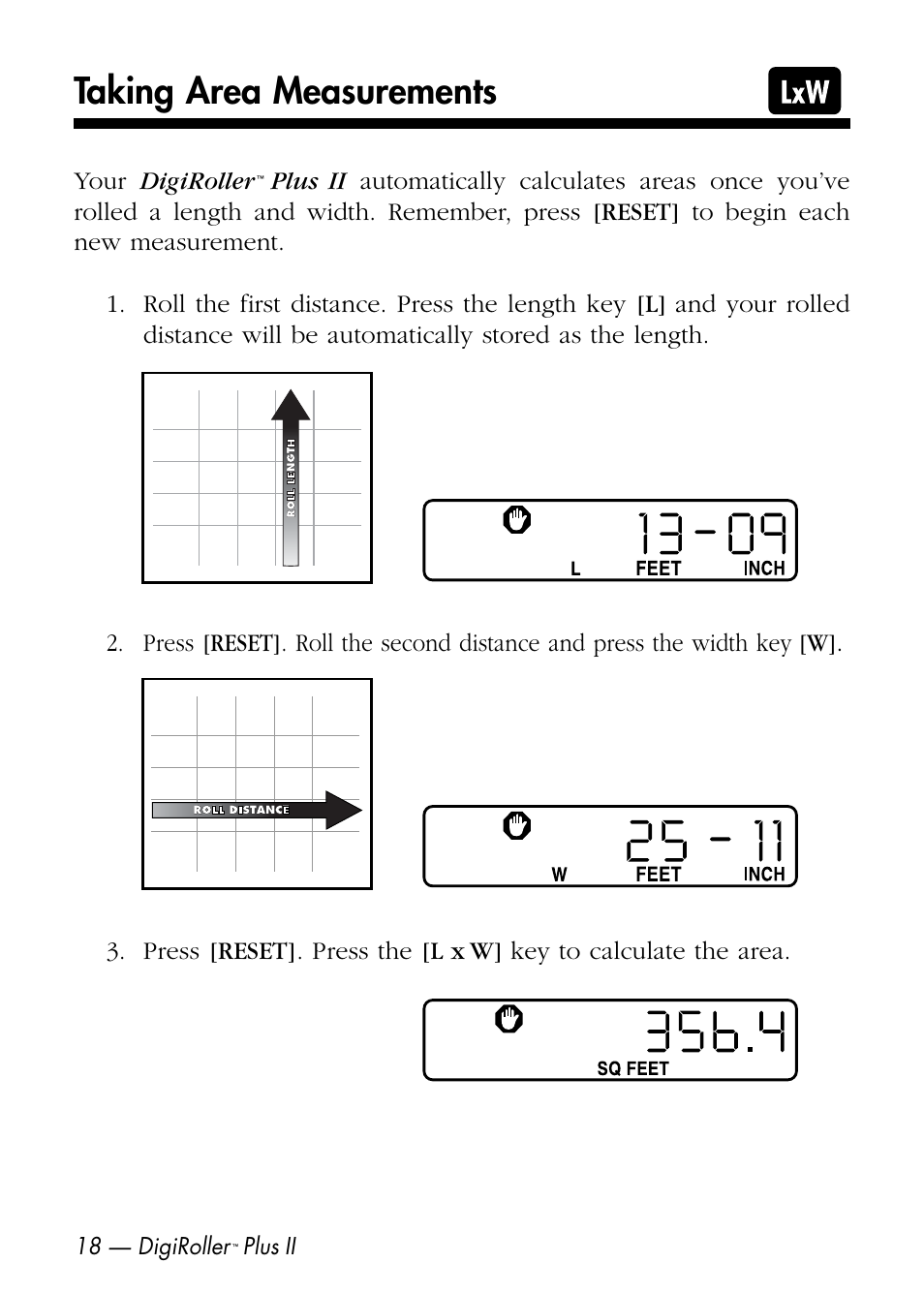 Taking area measurements | Calculated Industries 6425-D User Manual | Page 20 / 64