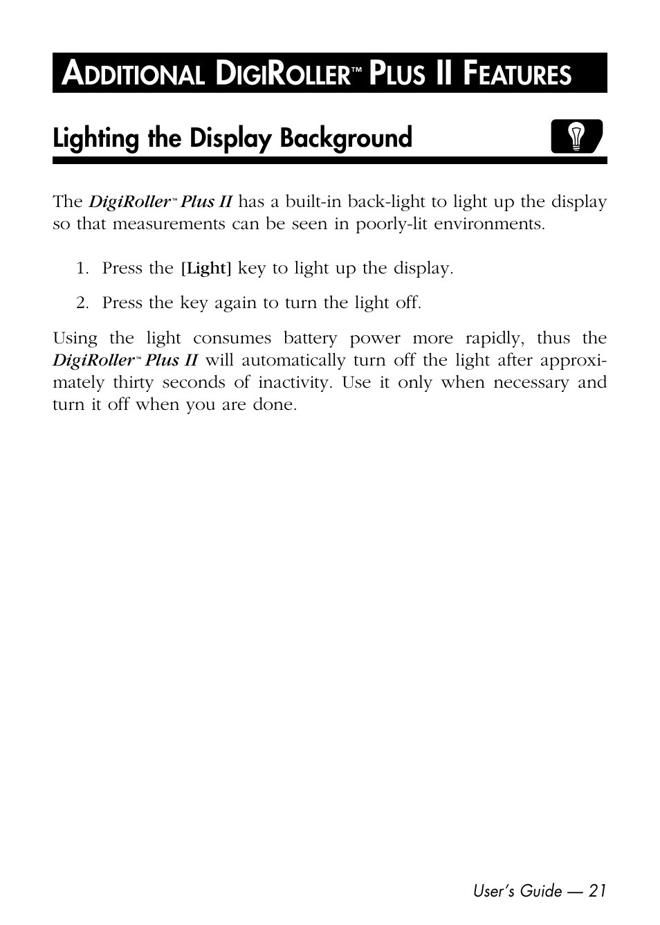 Ii f, Lighting the display background, Dditional | Oller, Eatures | Calculated Industries 6425-D User Manual | Page 23 / 64