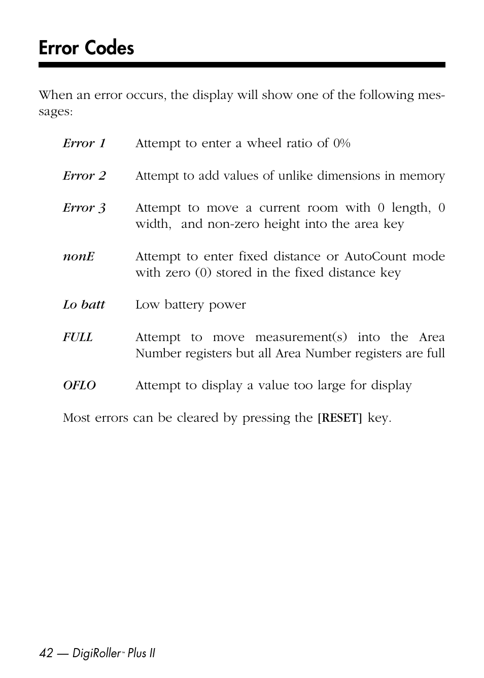 Error codes | Calculated Industries 6425-D User Manual | Page 44 / 64