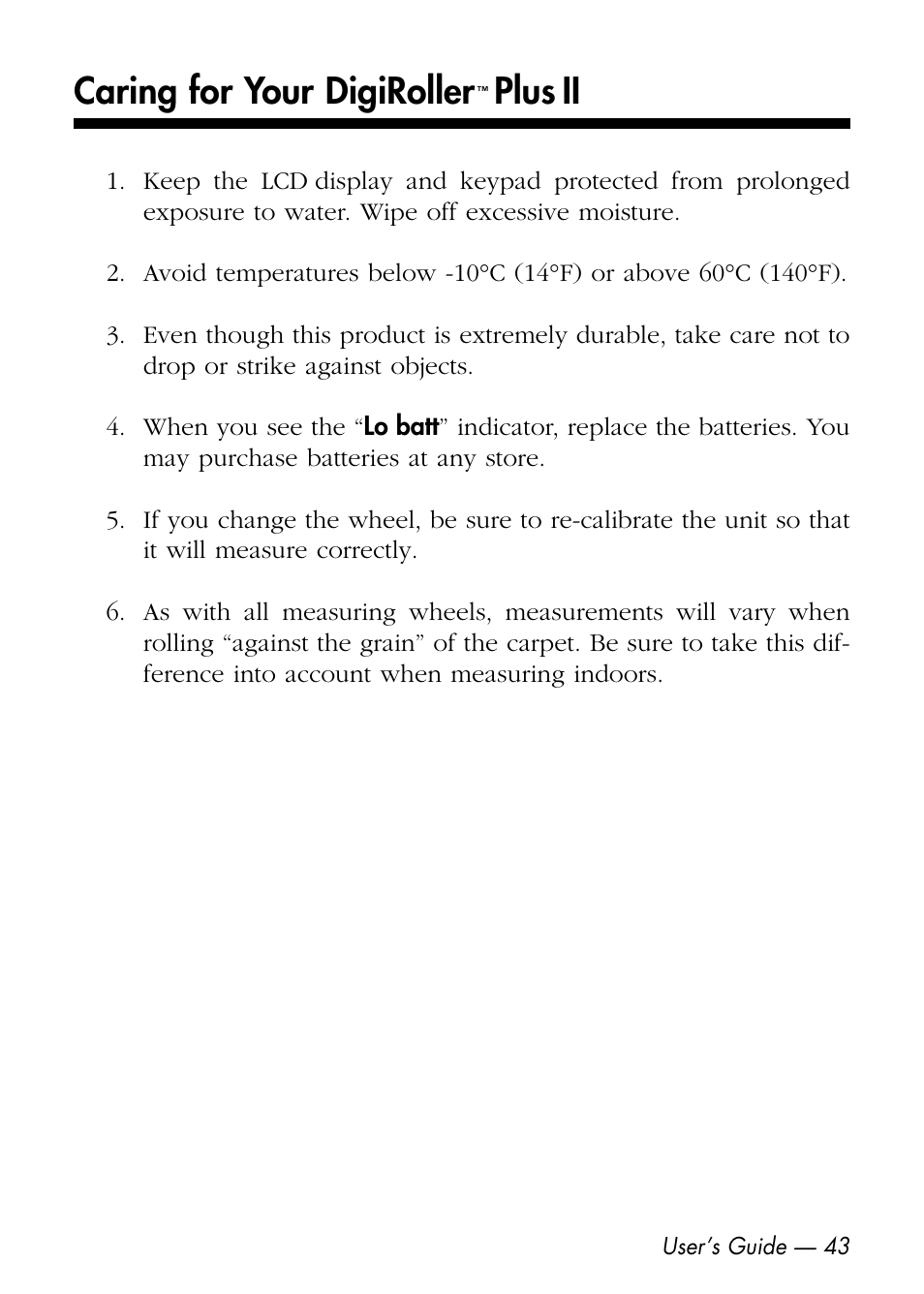 Caring for your digiroller, Plus ii | Calculated Industries 6425-D User Manual | Page 45 / 64