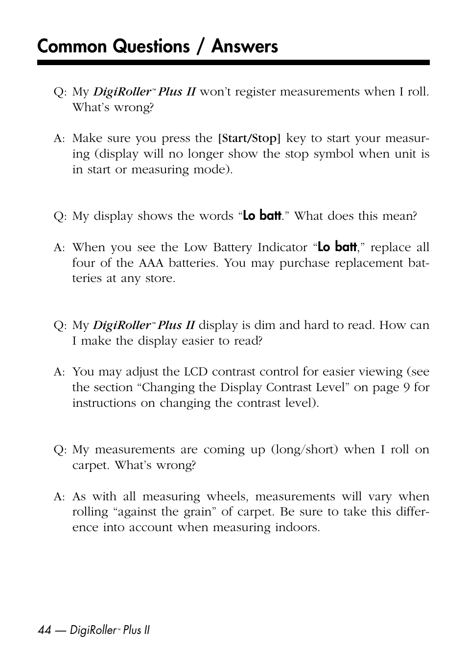 Common questions / answers | Calculated Industries 6425-D User Manual | Page 46 / 64