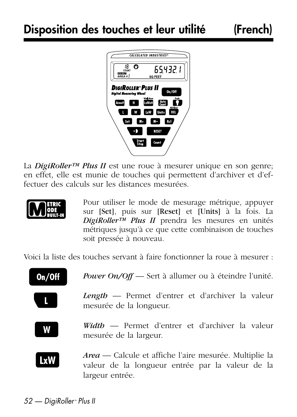 Disposition des touches et leur utilité (french) | Calculated Industries 6425-D User Manual | Page 54 / 64