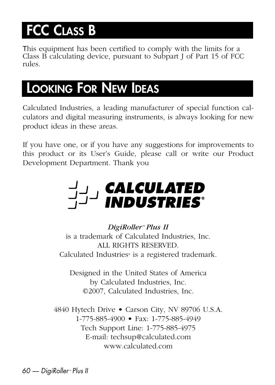 Fcc c, Lass, Ooking | Deas | Calculated Industries 6425-D User Manual | Page 62 / 64