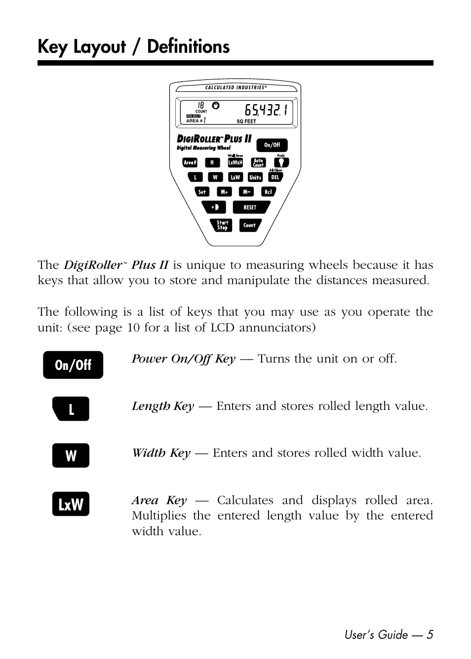 Key layout / definitions | Calculated Industries 6425-D User Manual | Page 7 / 64
