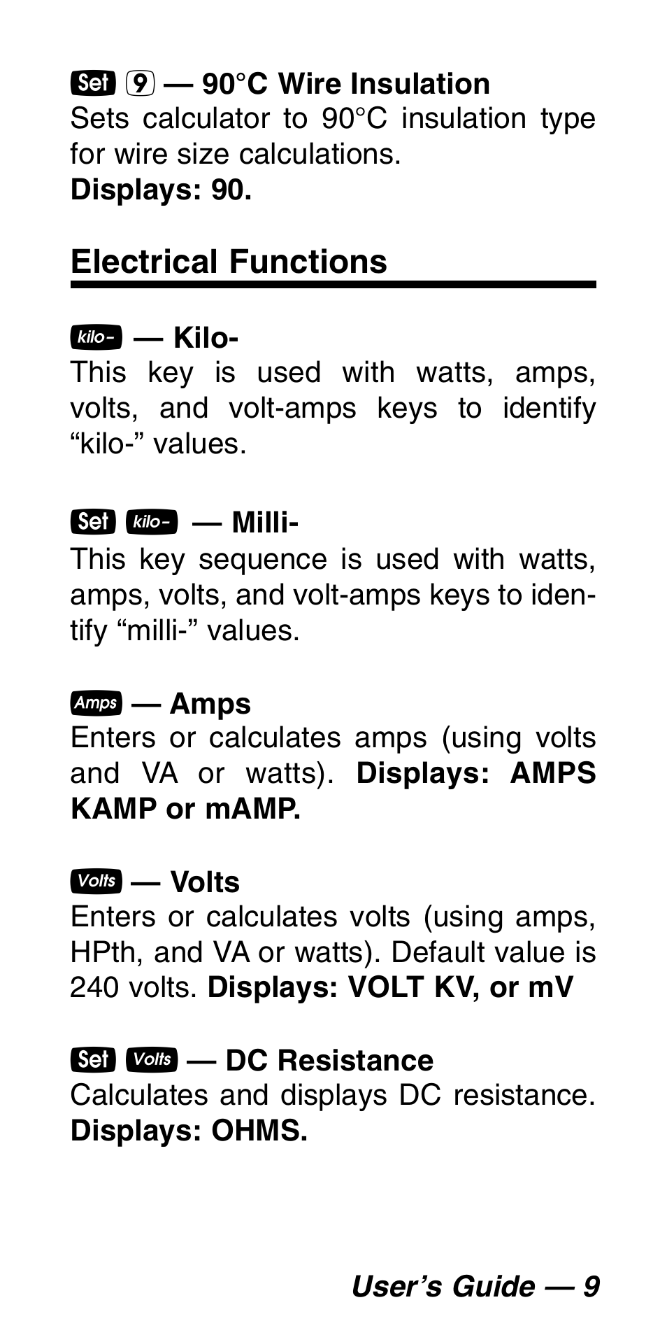 Electrical functions | Calculated Industries 5060 User Manual | Page 11 / 70