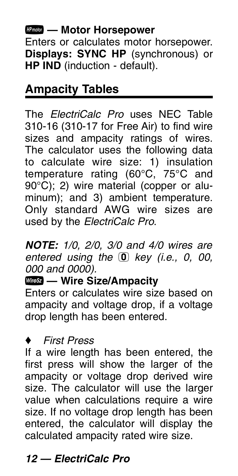 Ampacity tables | Calculated Industries 5060 User Manual | Page 14 / 70