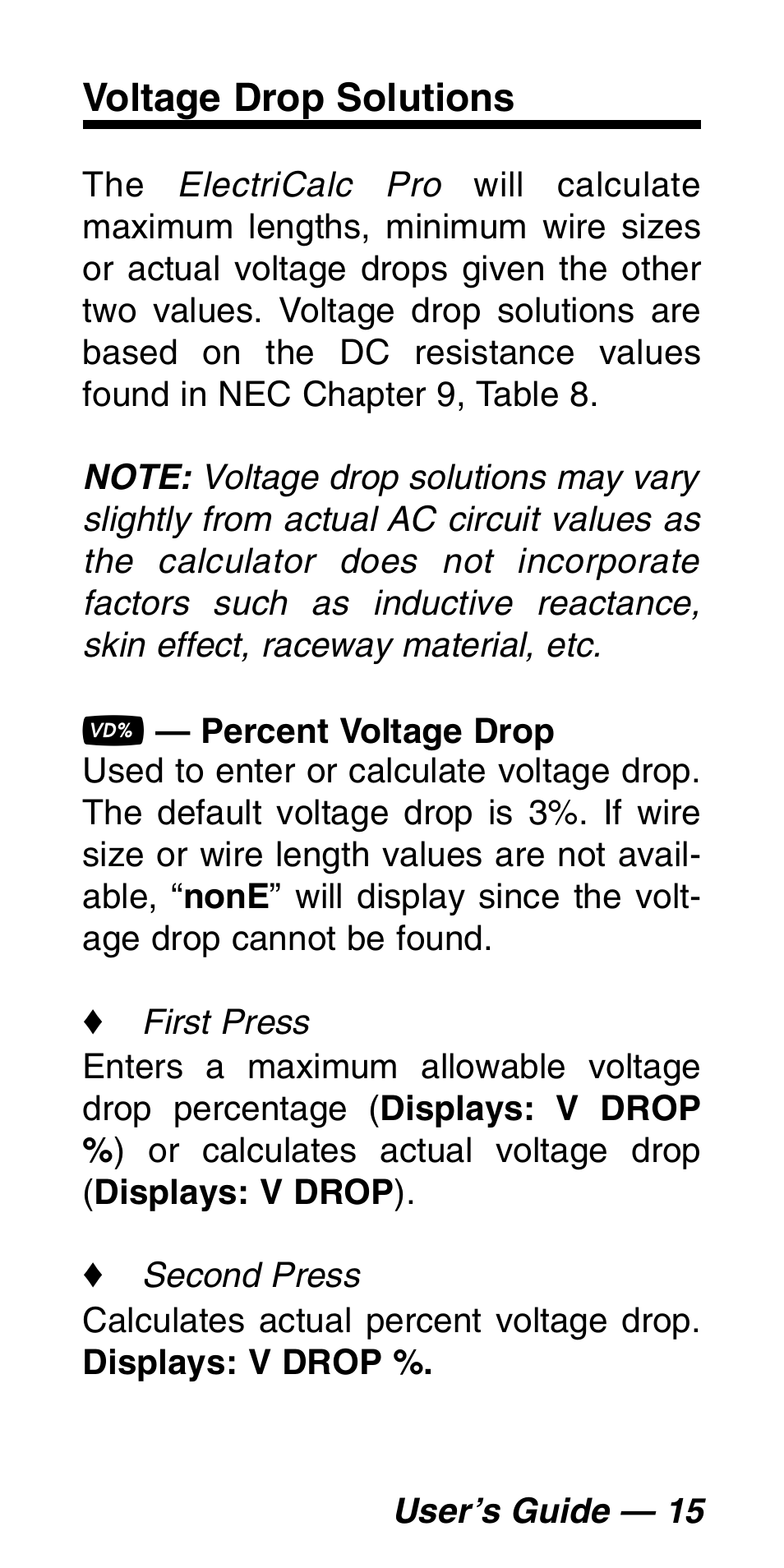Voltage drop solutions | Calculated Industries 5060 User Manual | Page 17 / 70
