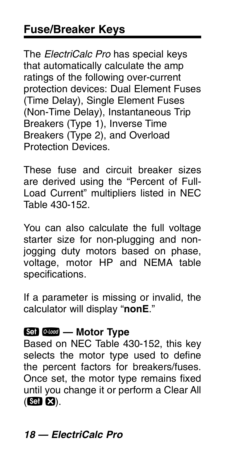 Fuse/breaker keys | Calculated Industries 5060 User Manual | Page 20 / 70