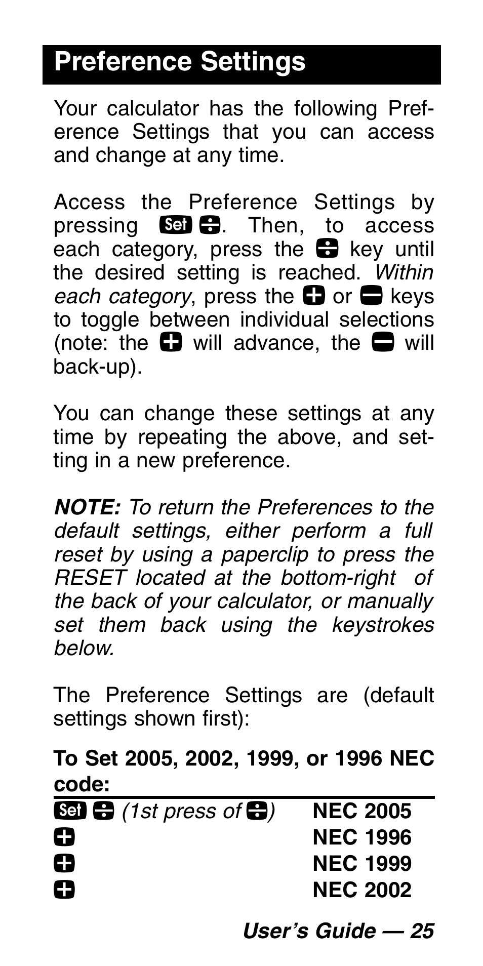 Preference settings | Calculated Industries 5060 User Manual | Page 27 / 70