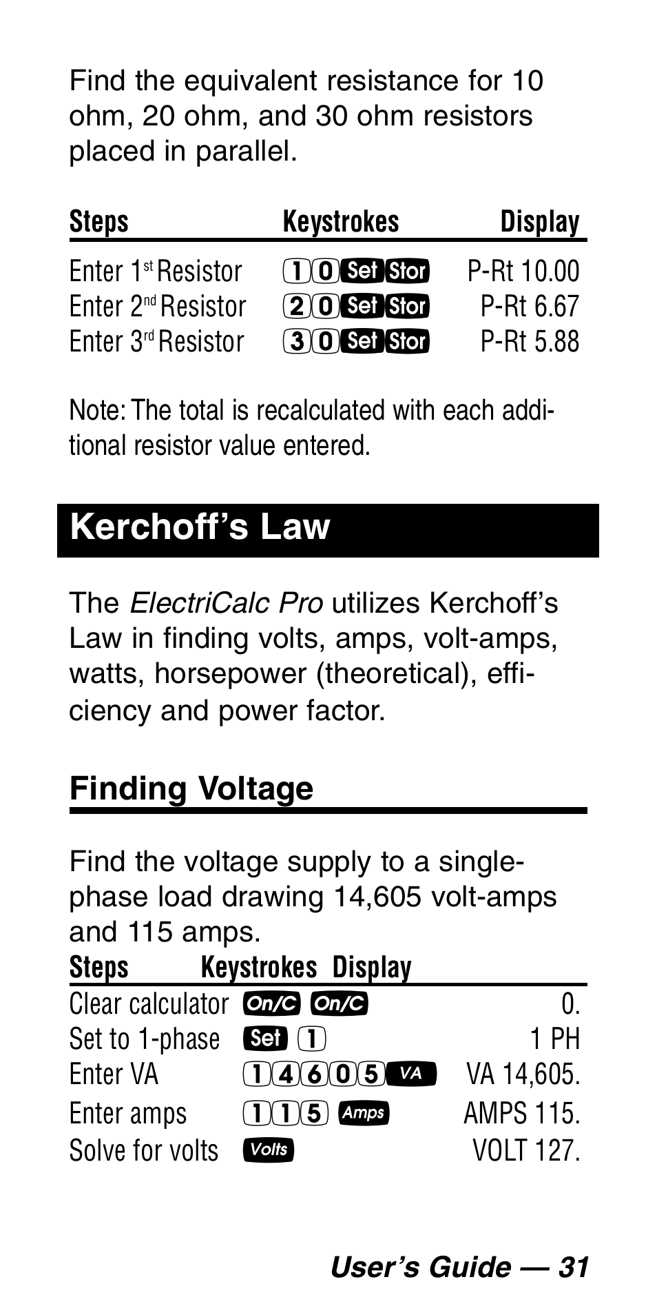 Kerchoff’s law, Finding voltage | Calculated Industries 5060 User Manual | Page 33 / 70