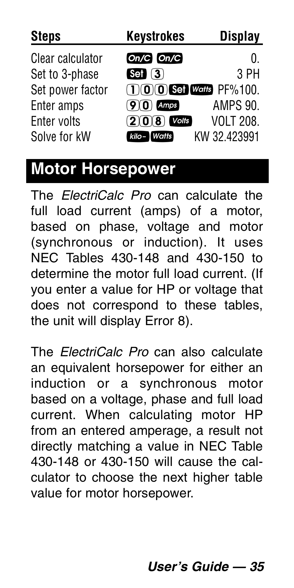 Motor horsepower | Calculated Industries 5060 User Manual | Page 37 / 70
