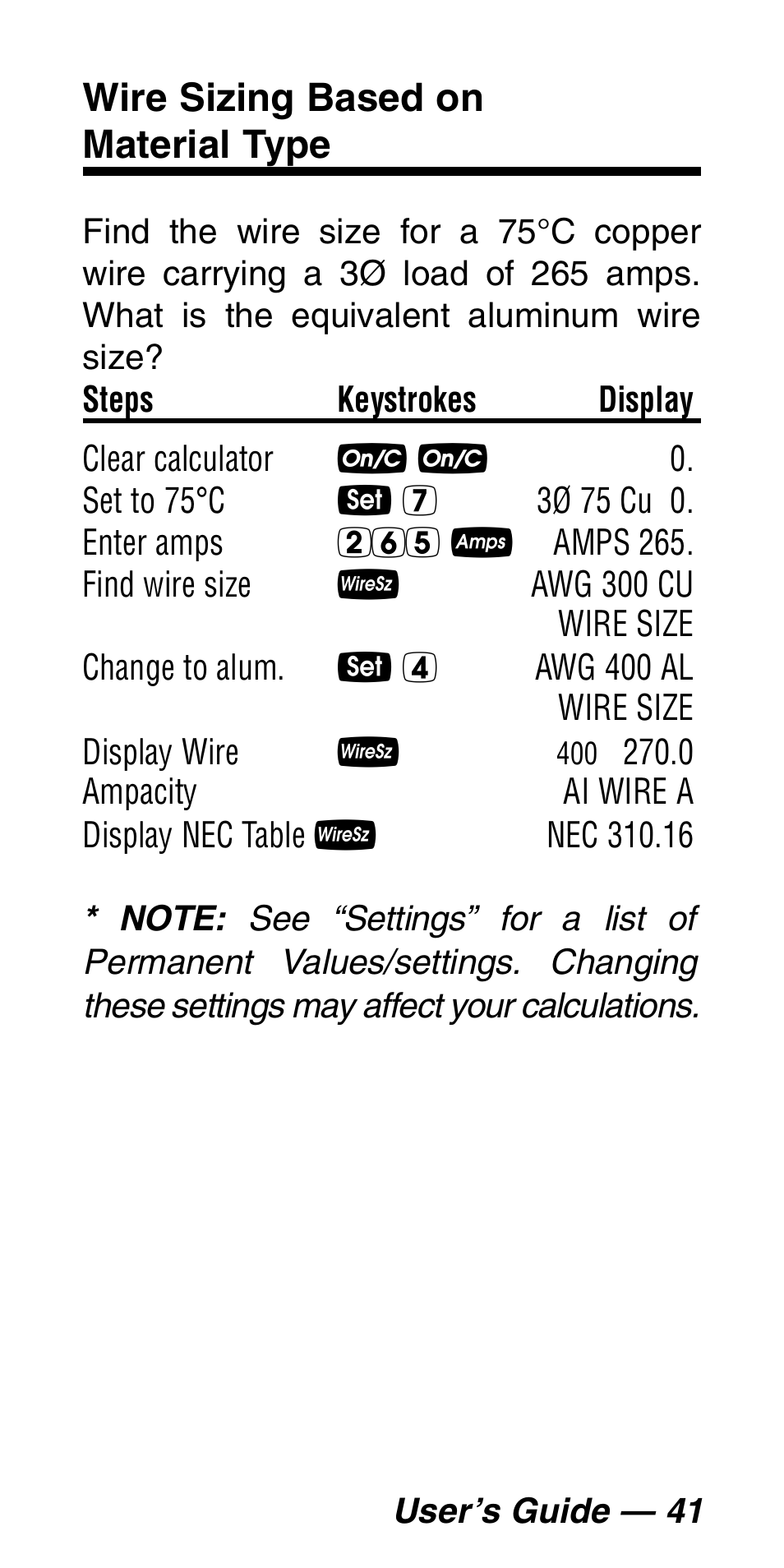 Wire sizing based on material type | Calculated Industries 5060 User Manual | Page 43 / 70