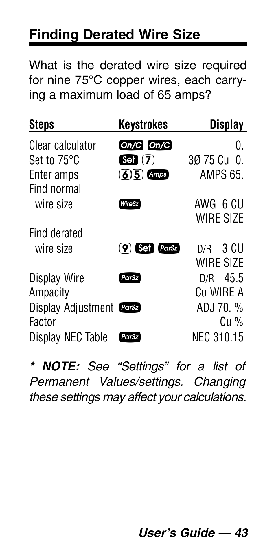 Finding derated wire size | Calculated Industries 5060 User Manual | Page 45 / 70