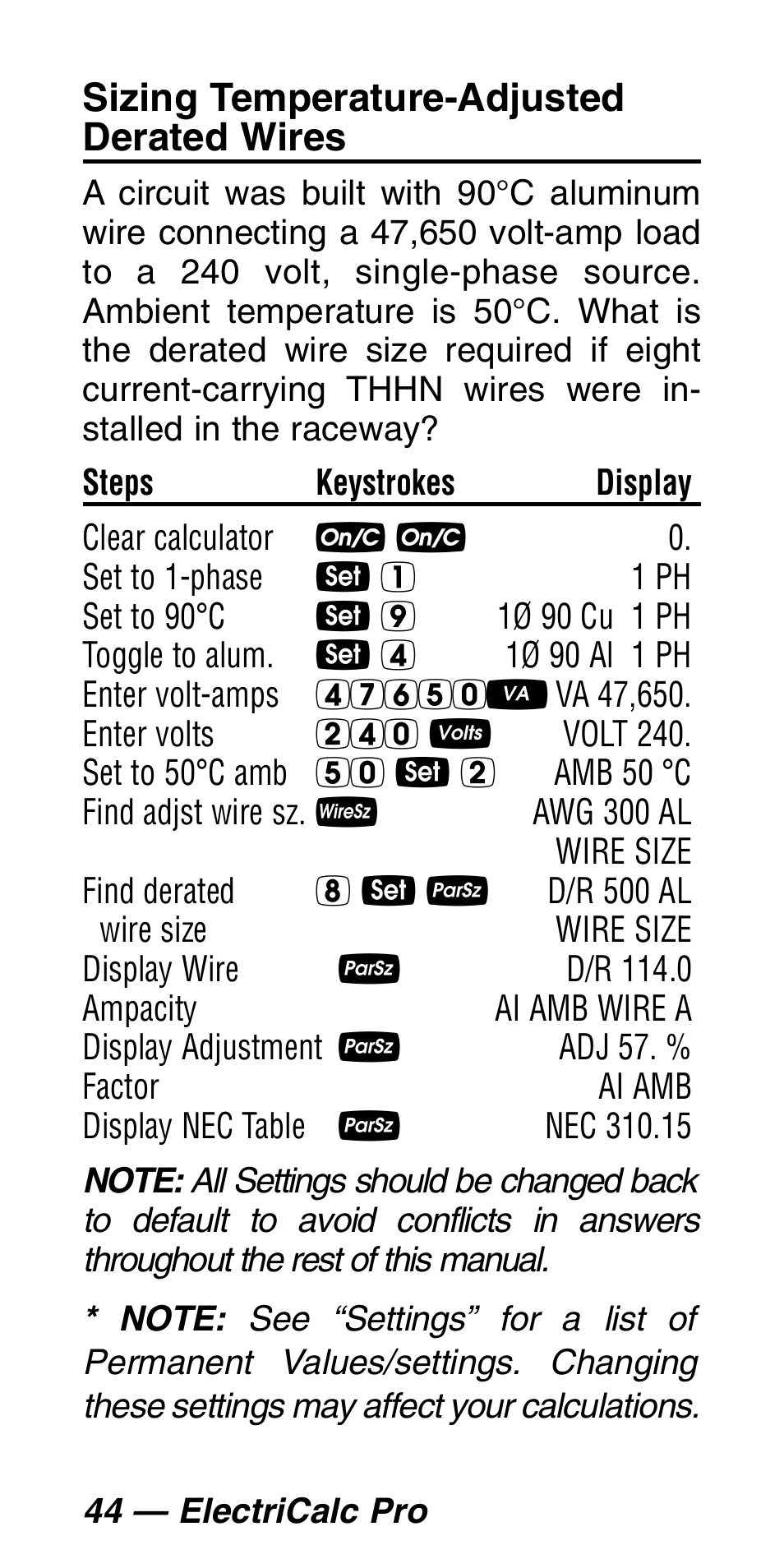 Sizing temperature-adjusted derated wires | Calculated Industries 5060 User Manual | Page 46 / 70