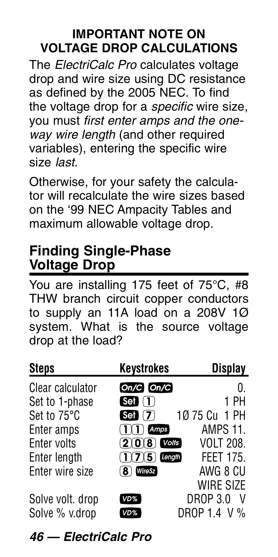 Finding single-phase voltage drop | Calculated Industries 5060 User Manual | Page 48 / 70