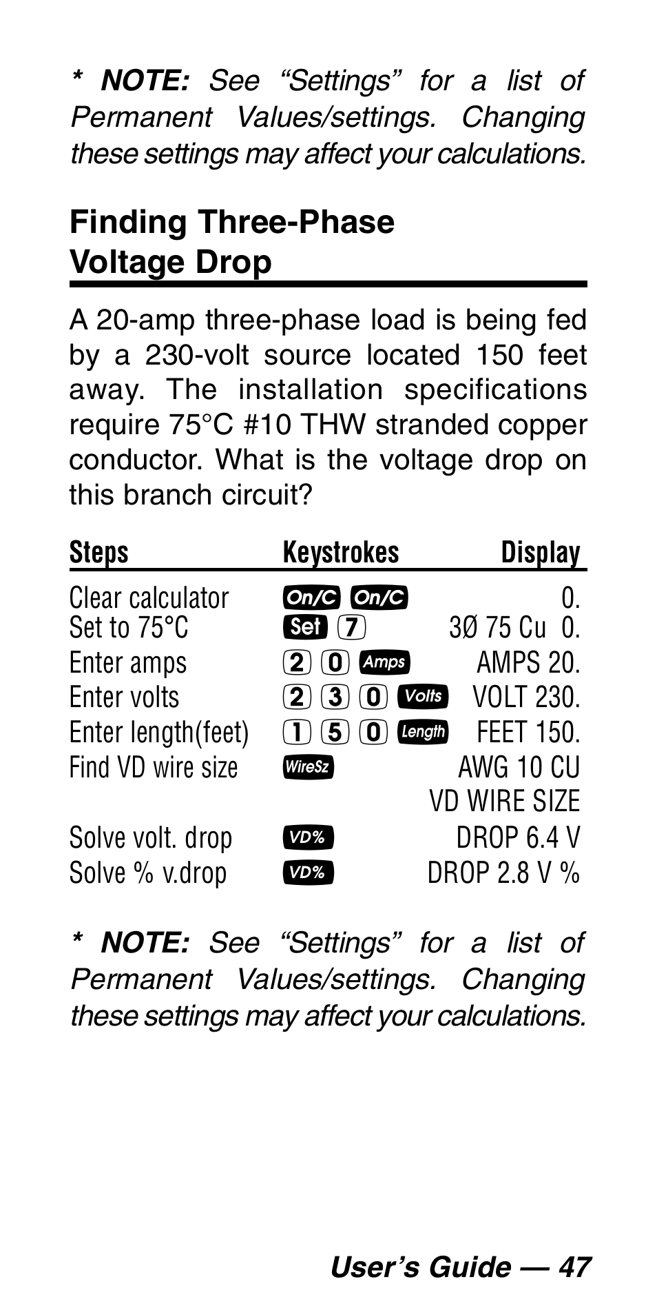 Finding three-phase voltage drop | Calculated Industries 5060 User Manual | Page 49 / 70