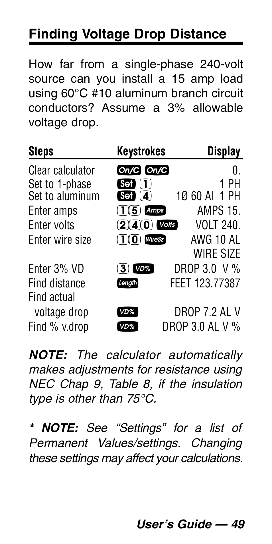 Finding voltage drop distance | Calculated Industries 5060 User Manual | Page 51 / 70