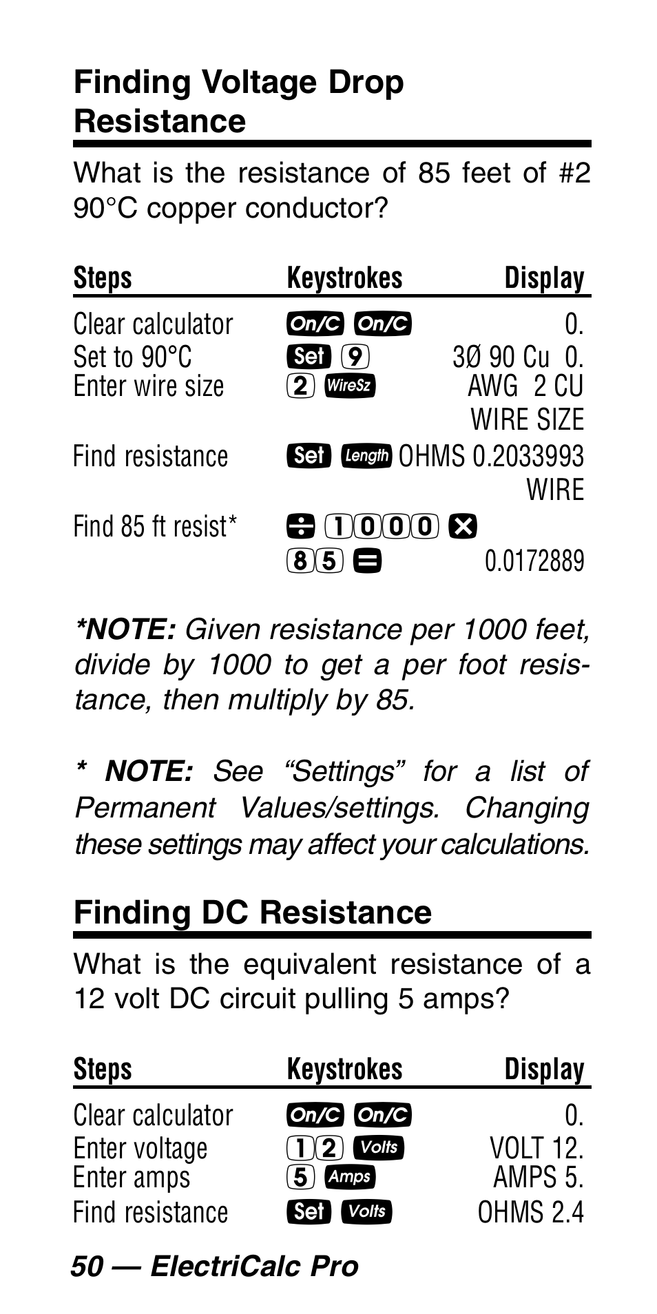 Finding voltage drop resistance, Finding dc resistance | Calculated Industries 5060 User Manual | Page 52 / 70