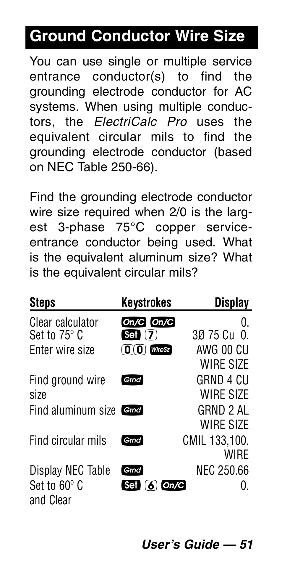 Ground conductor wire size | Calculated Industries 5060 User Manual | Page 53 / 70