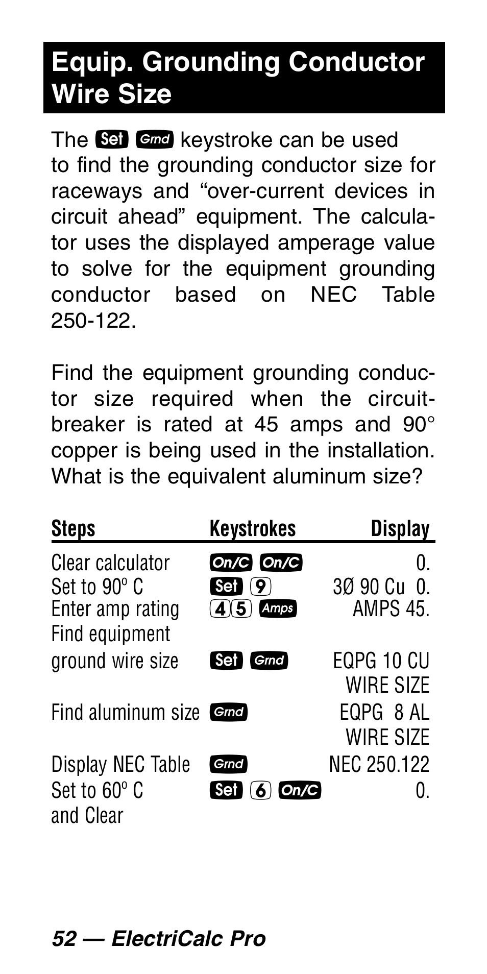 Equip. grounding conductor wire size | Calculated Industries 5060 User Manual | Page 54 / 70