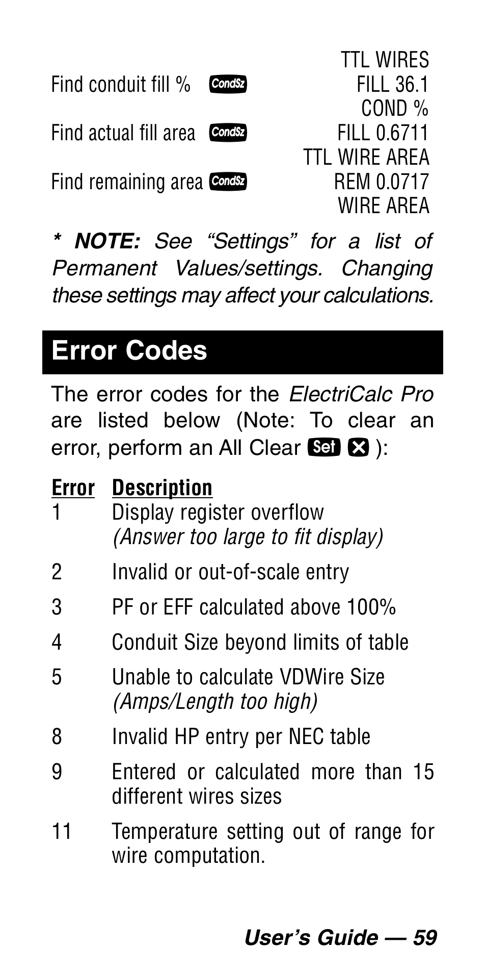 Error codes | Calculated Industries 5060 User Manual | Page 61 / 70