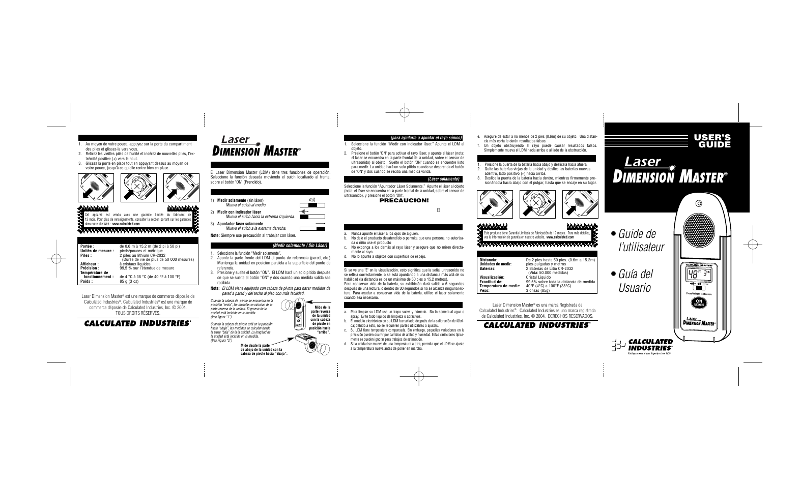 Imension, Aster, Guide de l’utilisateur | Guía del usuario, User’s guide | Calculated Industries 3338 User Manual | Page 2 / 2