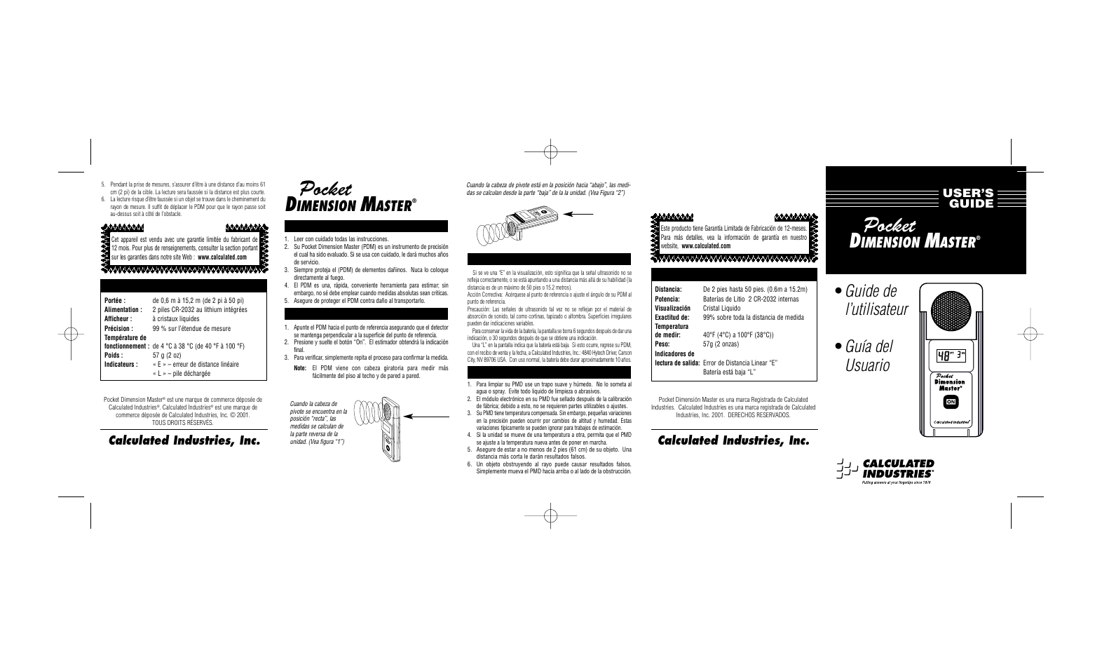 Pocket, Guide de l’utilisateur, Guía del usuario | Imension, Aster, Calculated industries, inc, User’s guide | Calculated Industries 3310 User Manual | Page 2 / 2