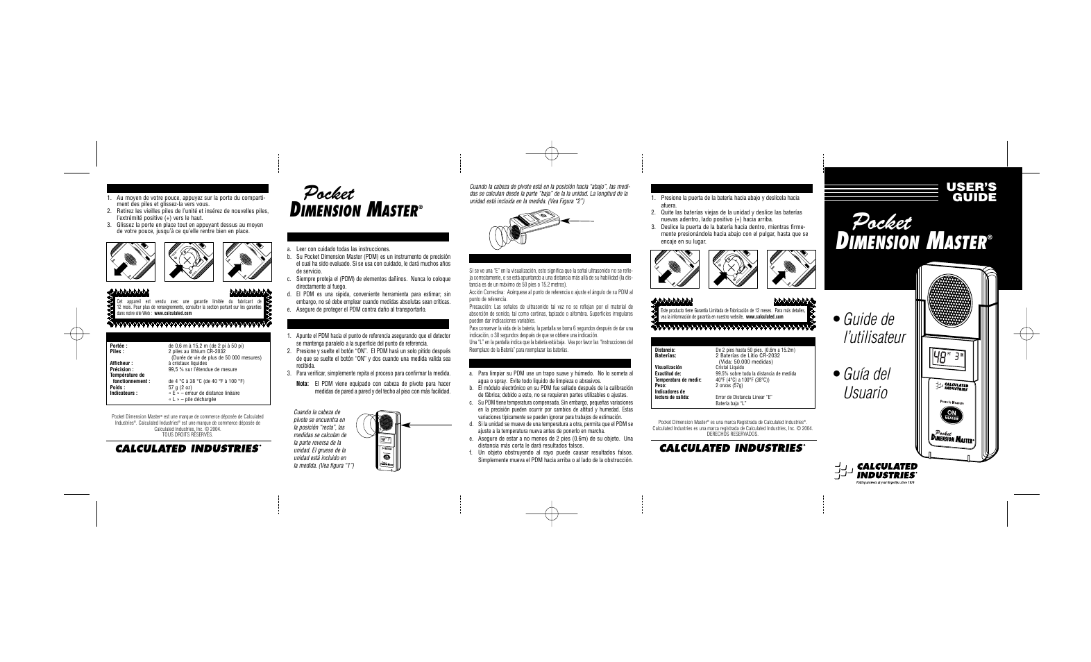 Pocket, Guide de l’utilisateur, Guía del usuario | Imension, Aster, User’s guide | Calculated Industries 3312 User Manual | Page 2 / 2