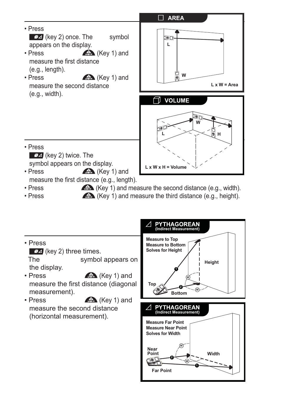 Area, Area or volume, Pythagoras (indirect) | Calculated Industries 3350 User Guide User Manual | Page 6 / 12