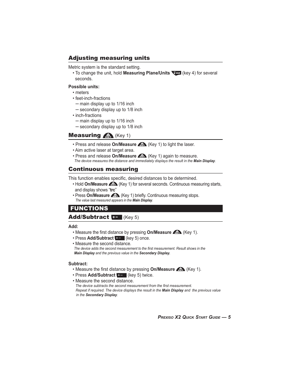 Adjusting measuring units, Measuring, Continuous measuring | Functions add/subtract | Calculated Industries 3350 Quick Start User Manual | Page 5 / 12