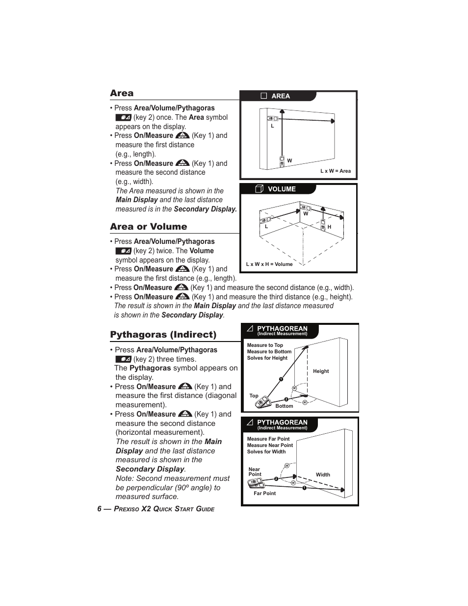 Area, Area or volume, Pythagoras (indirect) | Calculated Industries 3350 Quick Start User Manual | Page 6 / 12