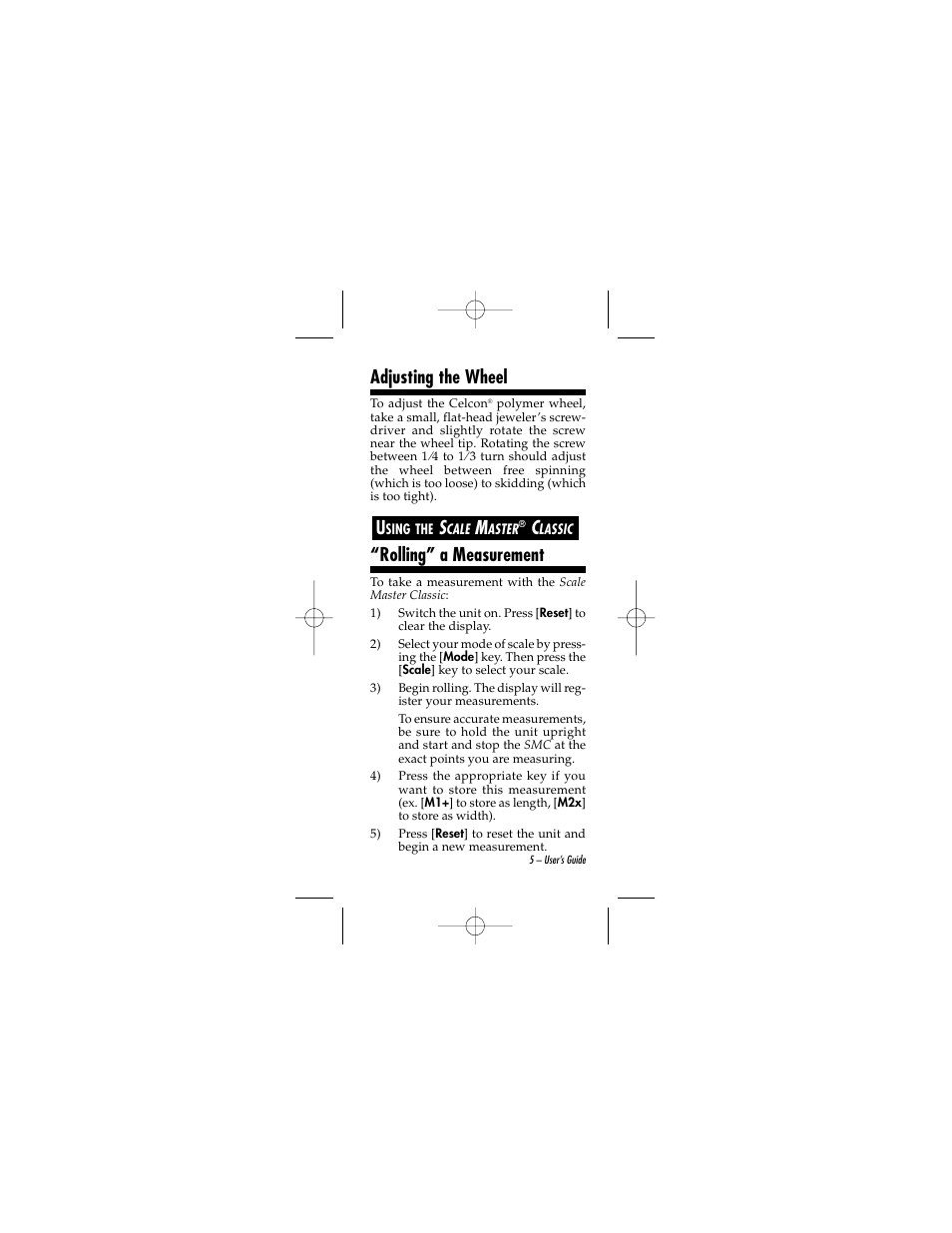 Adjusting the wheel, Rolling” a measurement | Calculated Industries 6020 v2.0 User Manual | Page 5 / 44