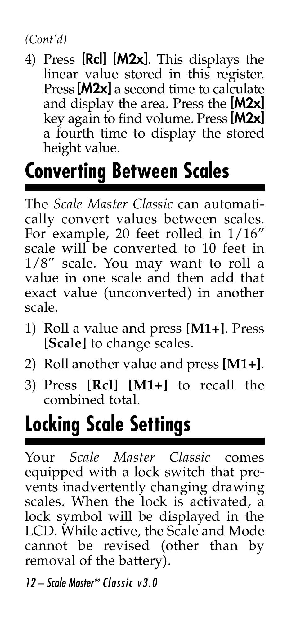 Converting between scales, Locking scale settings | Calculated Industries 6020-E v3.0 User Manual | Page 12 / 44