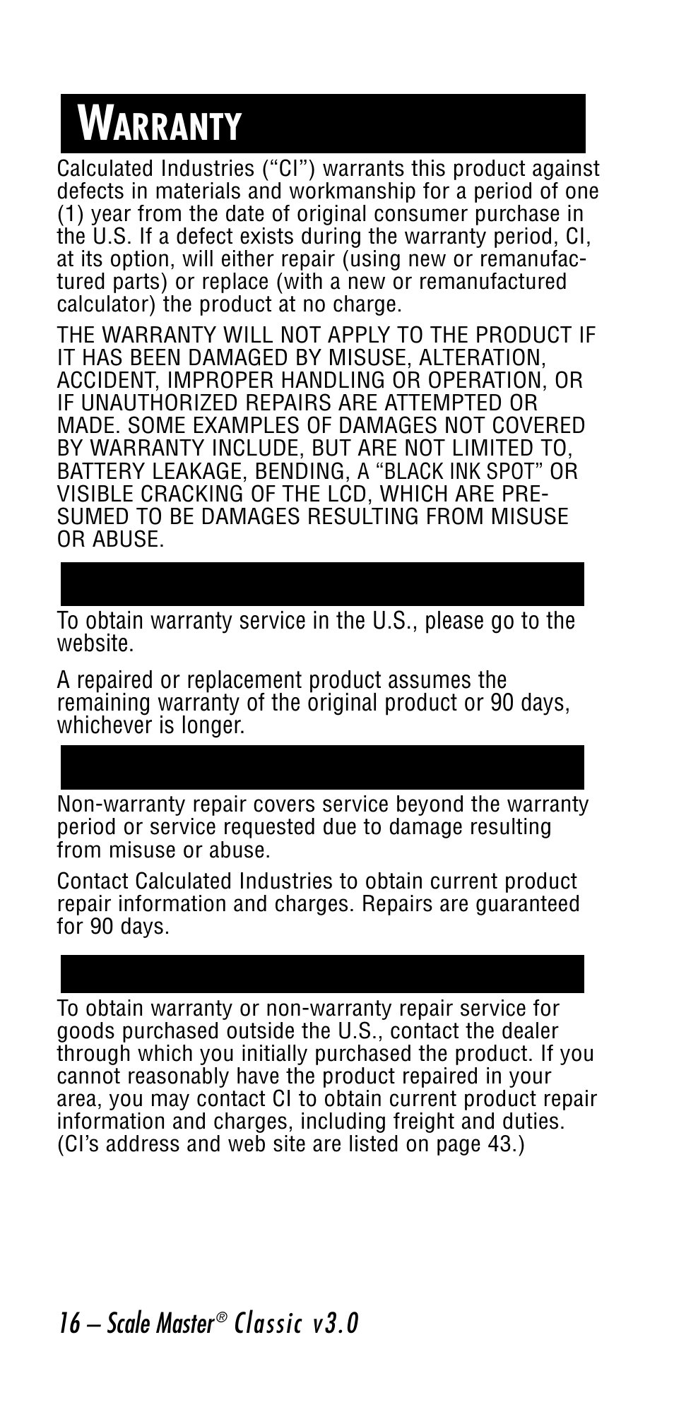 Arranty | Calculated Industries 6020-E v3.0 User Manual | Page 16 / 44