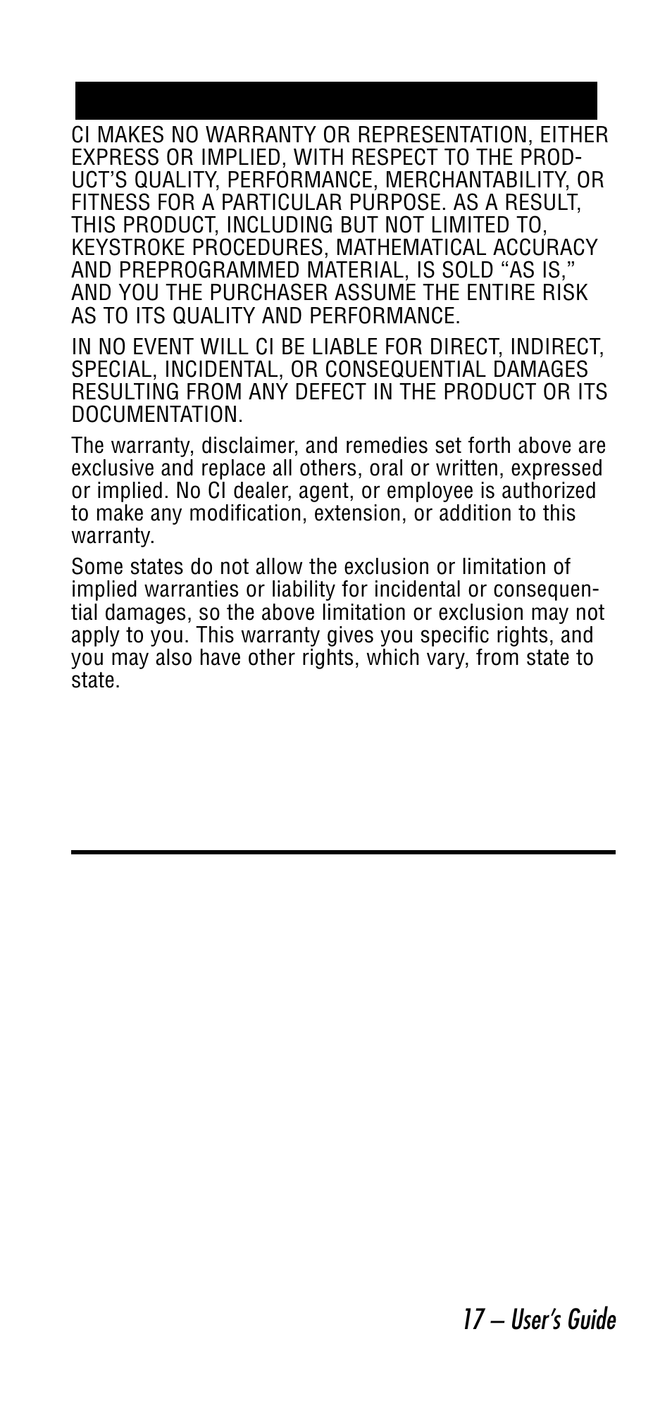 17 – user’s guide, Disclaimer | Calculated Industries 6020-E v3.0 User Manual | Page 17 / 44