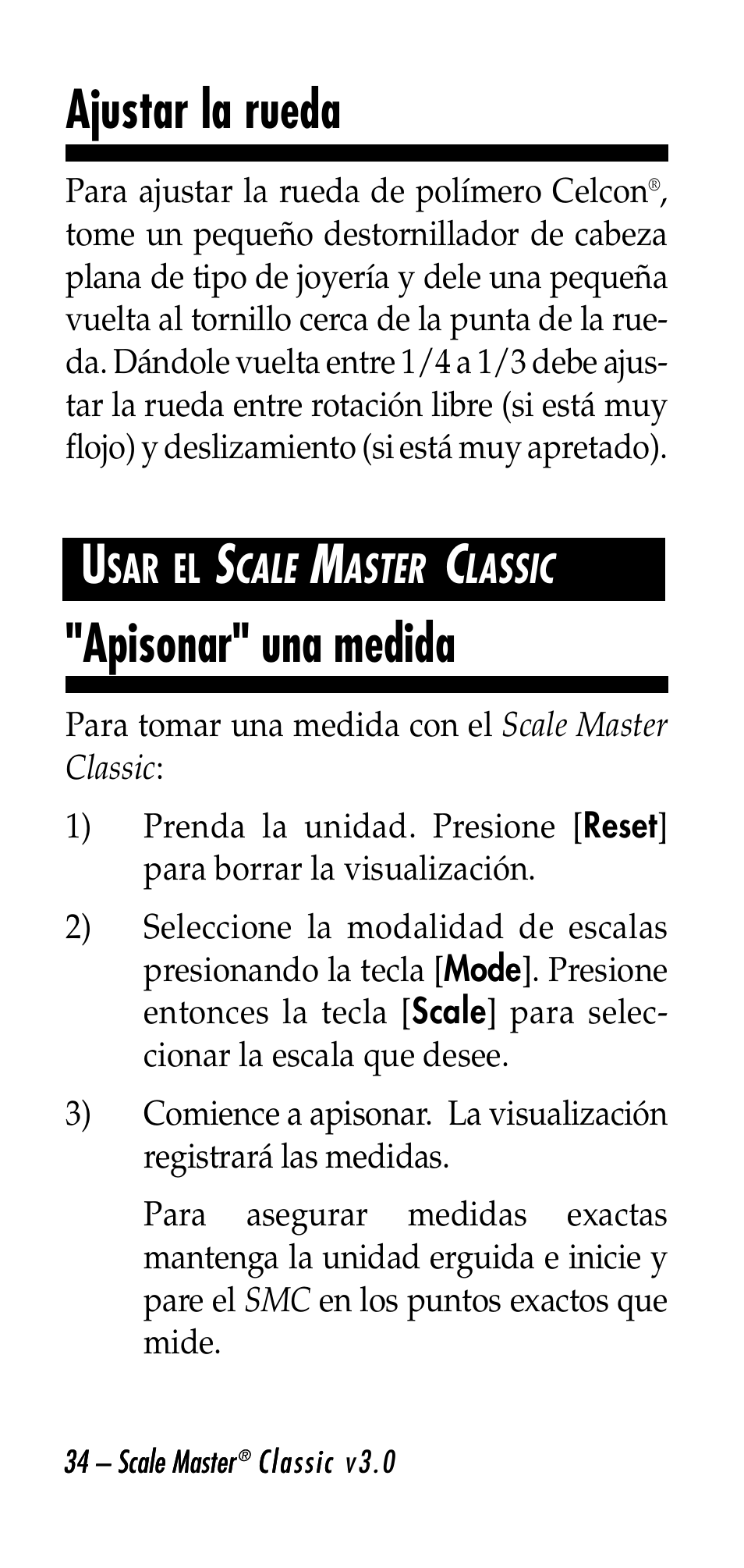 Ajustar la rueda, Apisonar" una medida | Calculated Industries 6020-E v3.0 User Manual | Page 34 / 44